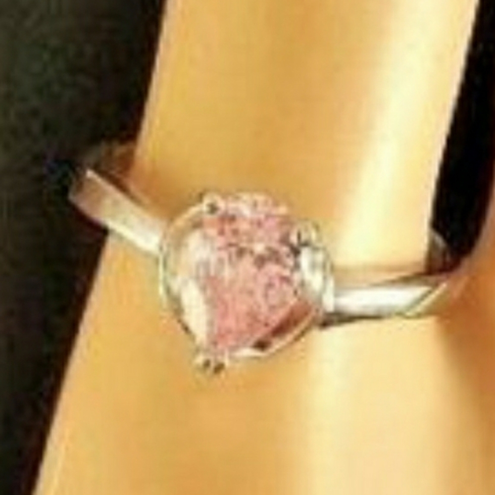 Slver Plated Birthstone Ring Pink Rose 4 8 *